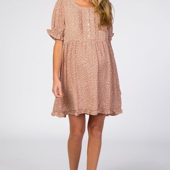 Button Front Ruffle Trim Maternity dress - Picture 2 of 4